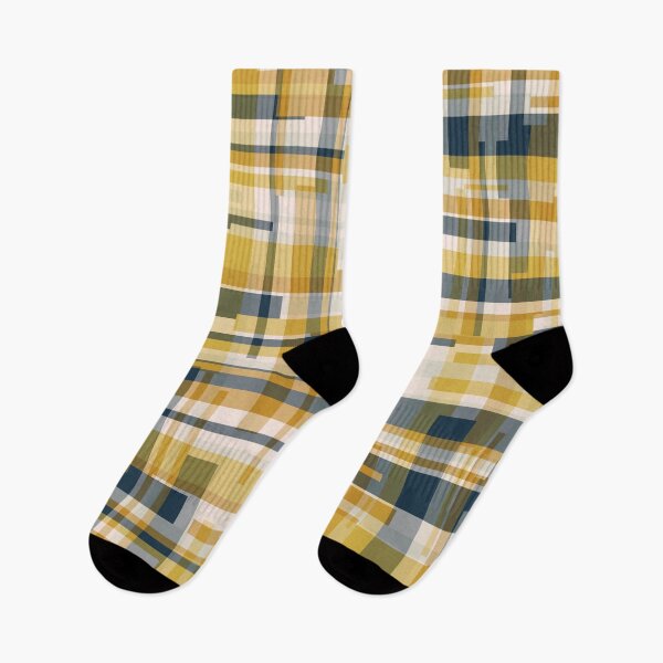 Item preview, Mid Century Modern Geometric Deconstructed Plaid Abstract Pattern in Mustard Yellow Navy Blue  designed and sold by kierkegaard.