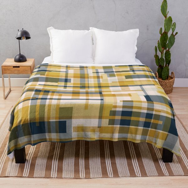 Item preview, Mid Century Modern Geometric Deconstructed Plaid Abstract Pattern in Mustard Yellow Navy Blue  designed and sold by kierkegaard.