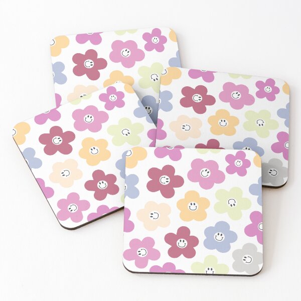 Item preview, Happy Smiley Face Flowers Retro Good Vibes Pattern designed and sold by SkeletonsDanger.
