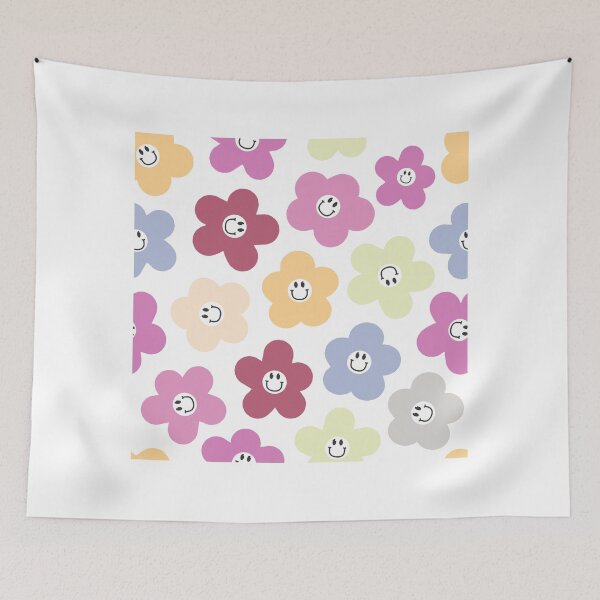 Item preview, Happy Smiley Face Flowers Retro Good Vibes Pattern designed and sold by SkeletonsDanger.