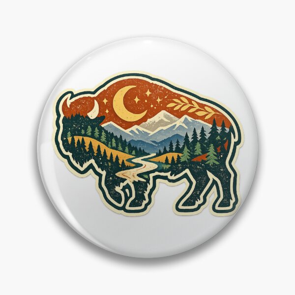 Item preview, Buffalo Mountain Wilderness Retro Nature Silhouette Art Design Print designed and sold by inkoutninja.