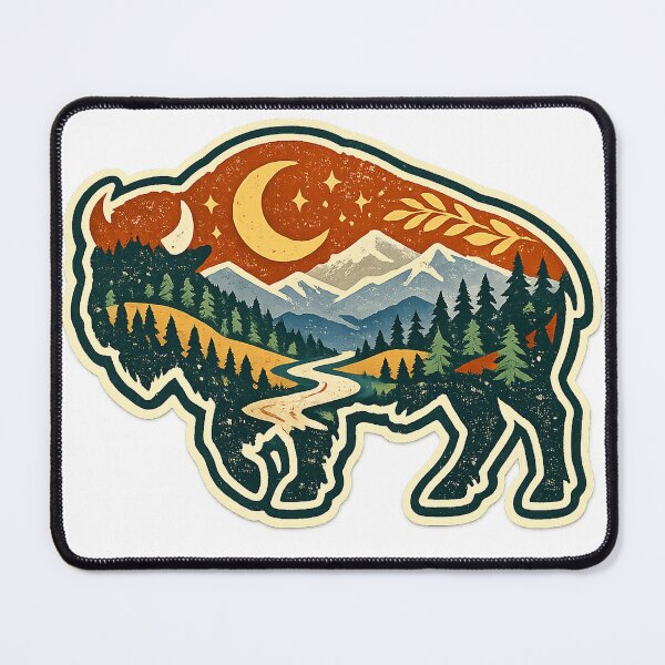 Item preview, Buffalo Mountain Wilderness Retro Nature Silhouette Art Design Print designed and sold by inkoutninja.
