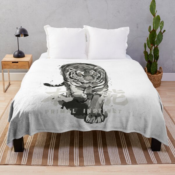 Item preview, Sumi-e Tiger Primal Instinct Japanese Kanji Art  (White Text)  designed and sold by リクイペル.
