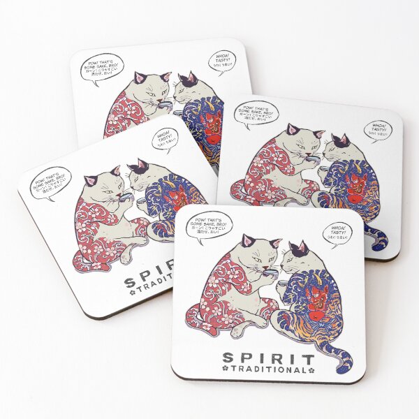 Item preview, Tattooed Cats Drinking Sake Japanese Pop Art designed and sold by リクイペル.