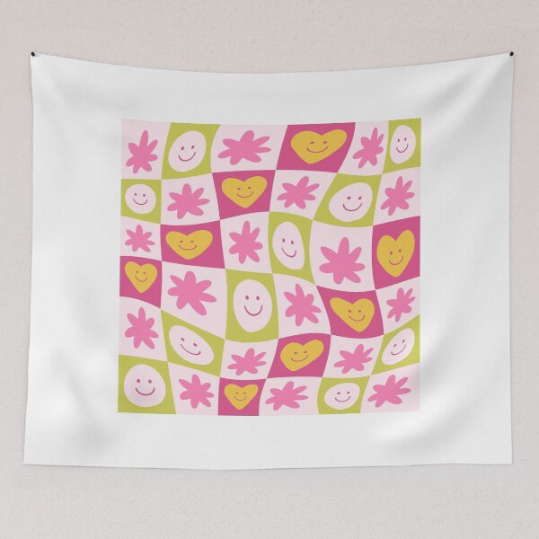 Item preview, Groovy Y2K Smiley Face Heart Checkerboard Good Vibes designed and sold by SkeletonsDanger.