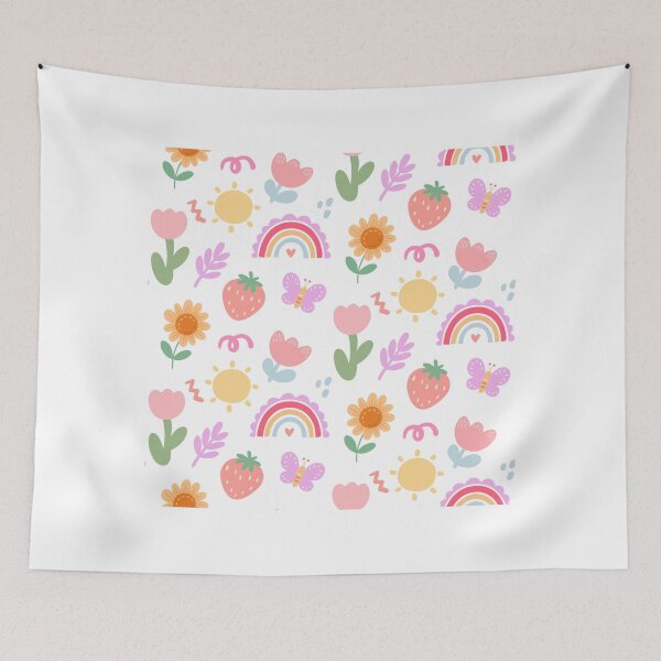 Item preview, Cute Spring Summer Sun Rainbow Flower Butterfly Pattern designed and sold by SkeletonsDanger.
