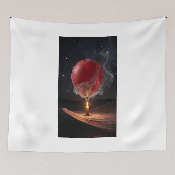 Item preview, Pop Surrealism: Floating Red Balloon & Lit Candle in Mystic Space Desert designed and sold by Rain-Road.