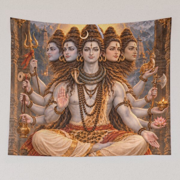 Item preview, Panchmukha Sadashiva — Five-Faced Lord Shiva in a Himalayan Temple designed and sold by Homyar.