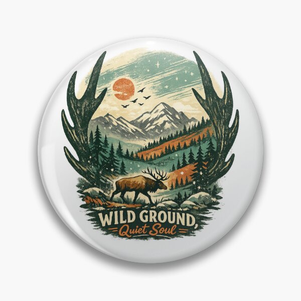 Item preview, Wild Ground Quiet Soul Elk Mountain Wilderness Retro Outdoor Art designed and sold by inkoutninja.