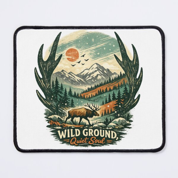 Item preview, Wild Ground Quiet Soul Elk Mountain Wilderness Retro Outdoor Art designed and sold by inkoutninja.