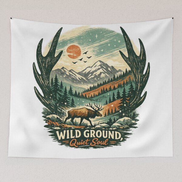 Item preview, Wild Ground Quiet Soul Elk Mountain Wilderness Retro Outdoor Art designed and sold by inkoutninja.