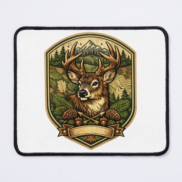 Item preview, Majestic Buck Mountain Wilderness Vintage Deer Outdoor Badge Art designed and sold by inkoutninja.