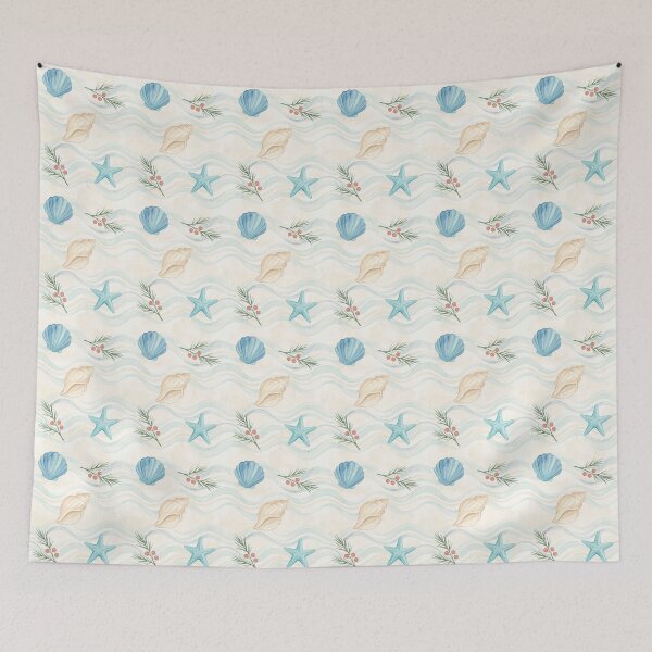 Item preview, Coastal Christmas Seashell & Starfish Wave Pattern – Beach Holiday Design designed and sold by Sea Gem.