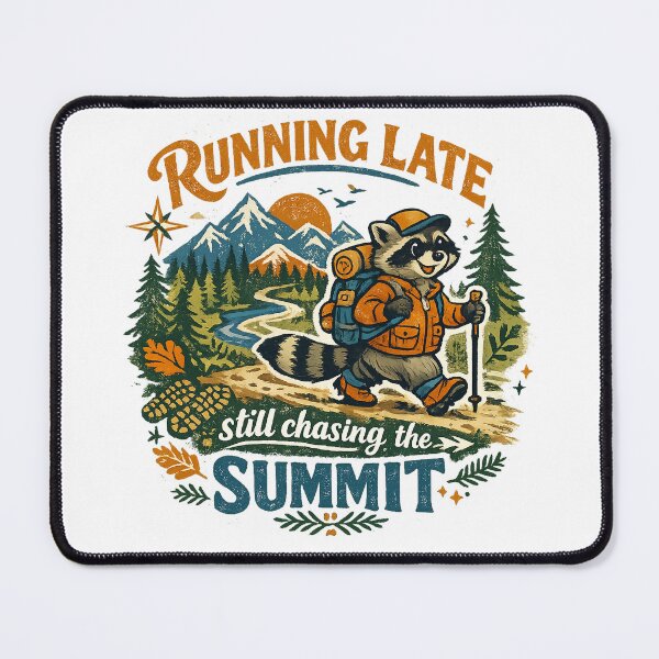 Item preview, Running Late Still Chasing the Summit Funny Raccoon Hiking Adventure Art designed and sold by inkoutninja.