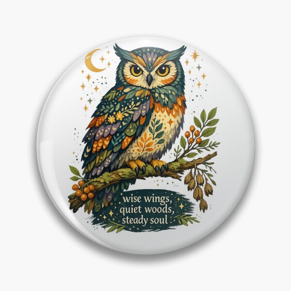 Item preview, Wise Wings Quiet Woods Steady Soul Owl Cottagecore Nature Art designed and sold by inkoutninja.