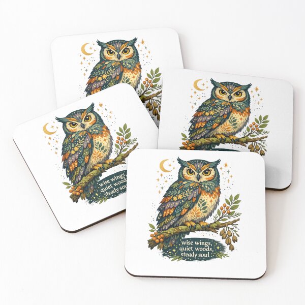 Item preview, Wise Wings Quiet Woods Steady Soul Owl Cottagecore Nature Art designed and sold by inkoutninja.