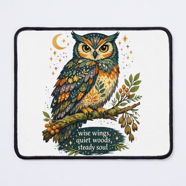 Item preview, Wise Wings Quiet Woods Steady Soul Owl Cottagecore Nature Art designed and sold by inkoutninja.