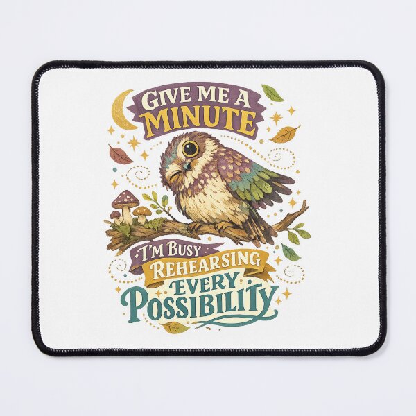 Item preview, Give Me a Minute Funny Owl Overthinking Cottagecore Quote Art designed and sold by inkoutninja.