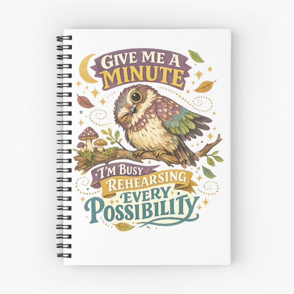 Item preview, Give Me a Minute Funny Owl Overthinking Cottagecore Quote Art designed and sold by inkoutninja.