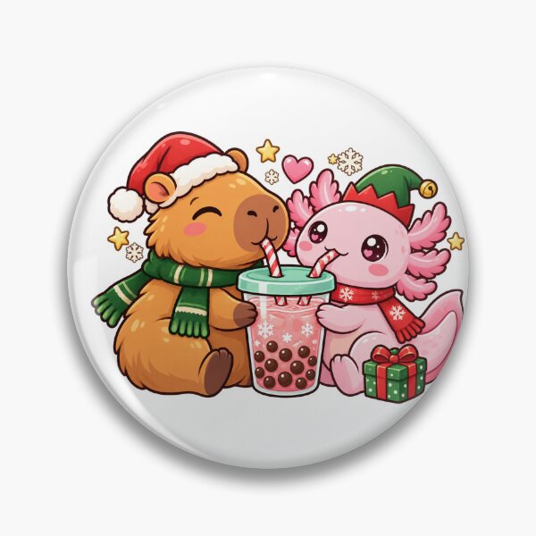 Item preview, Christmas Capybara and Axolotl Sharing Bubble Tea designed and sold by skyartdesign.