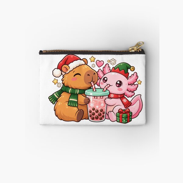 Item preview, Christmas Capybara and Axolotl Sharing Bubble Tea designed and sold by skyartdesign.