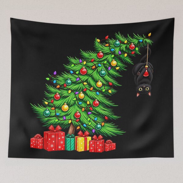 Item preview, Naughty Black Cat Christmas Tree Holiday Feline Fun designed and sold by smithdosRO.