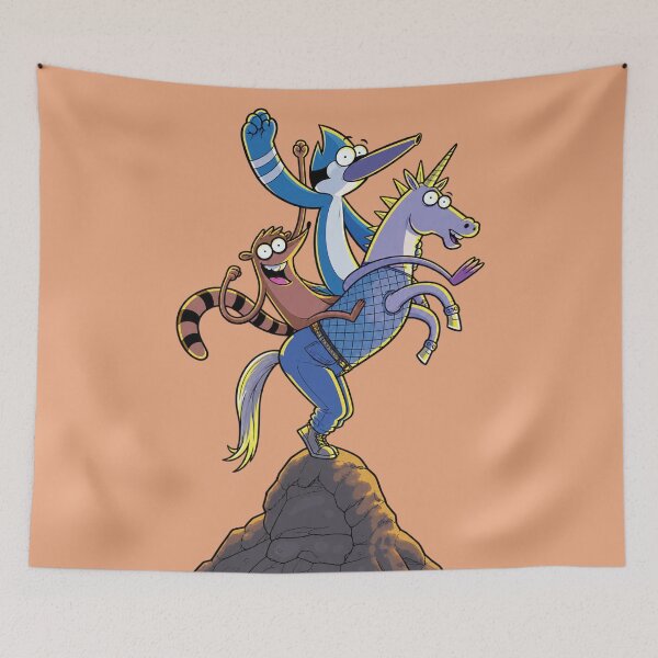 Item preview, Mordecai and Rigby riding a unicorn designed and sold by YChangShop.
