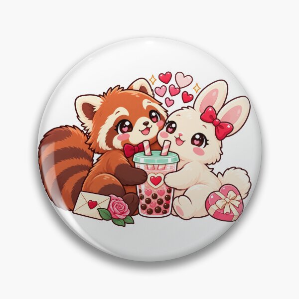 Item preview, Red Panda and Bunny Sharing Strawberry Bubble Tea designed and sold by skyartdesign.