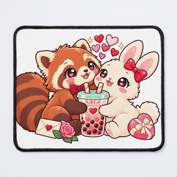 Item preview, Red Panda and Bunny Sharing Strawberry Bubble Tea designed and sold by skyartdesign.