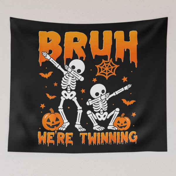 Item preview, Bruh We're Twinning Funny Halloween Twin Skeletons Siblings designed and sold by smithdosRO.