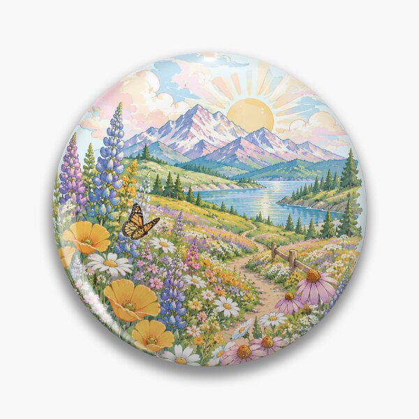 Item preview, Wildflowers Mountain Sunrise Meadow Illustration designed and sold by Skyrocketz.