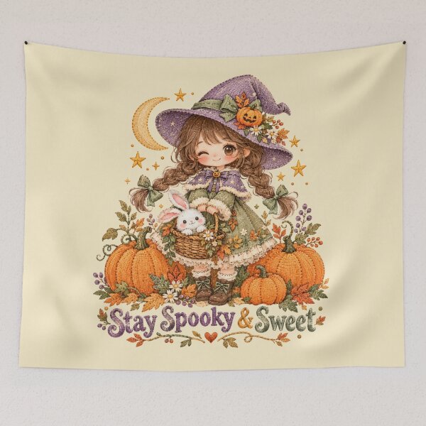 Item preview, Stay Spooky Sweet Witch Girl Pumpkin Bunny Tee designed and sold by Yellowriversss.