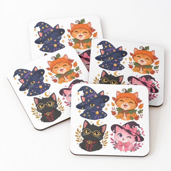 Item preview, Four Halloween Cats in Witch and Pumpkin Costumes designed and sold by skyartdesign.