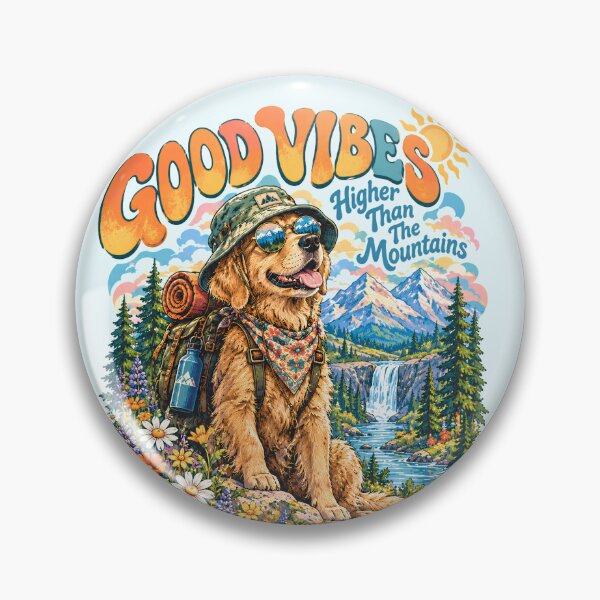 Item preview, Good Vibes Hiking Golden Retriever Retro Outdoor Adventure designed and sold by Skyrocketz.