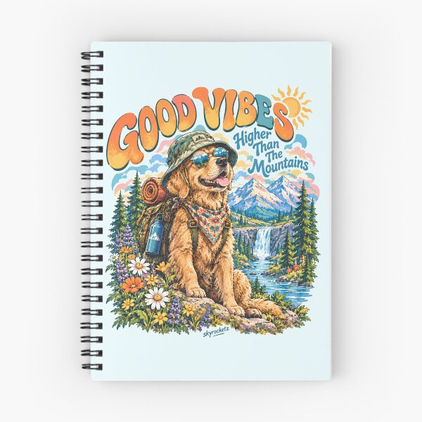 Item preview, Good Vibes Hiking Golden Retriever Retro Outdoor Adventure designed and sold by Skyrocketz.
