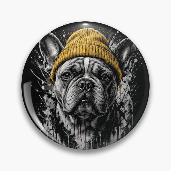 Item preview, Cool French Bulldog Wearing Beanie Yellow Hat Splatter Art designed and sold by CF_VintageDesign.