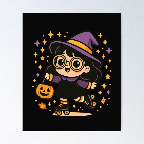 Item preview, Cute Chibi Witch Roller Skates Purple Witch Hat Star designed and sold by New Art.