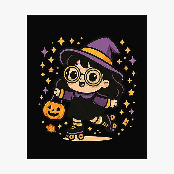 Item preview, Cute Chibi Witch Roller Skates Purple Witch Hat Star designed and sold by New Art.