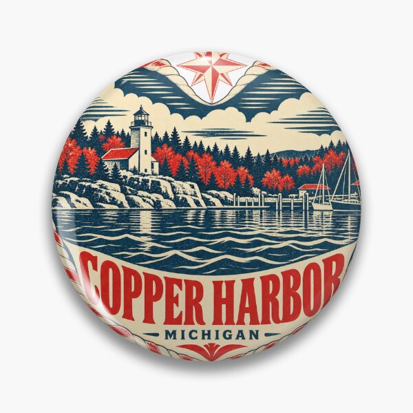 Item preview, Copper Harbor USA Travel Souvenir Nautical Woodcut Heart designed and sold by VisualArtsOasis.