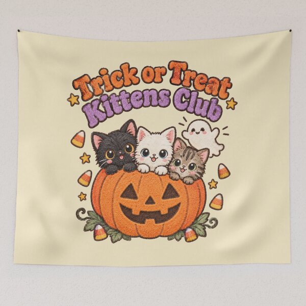 Item preview, Trick Treat Kittens Club Pumpkin Boucle Halloween Tee designed and sold by Yellowriversss.