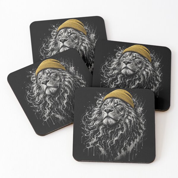 Item preview, Cool Hipster Lion Wearing Beanie Yellow Hat Splatter Art designed and sold by CF_VintageDesign.