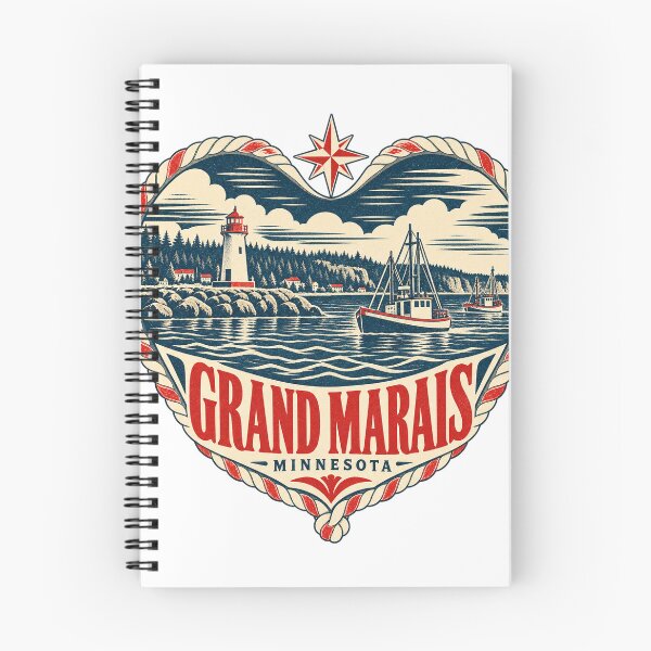 Item preview, Grand Marais USA Travel Souvenir Nautical Woodcut Heart designed and sold by VisualArtsOasis.