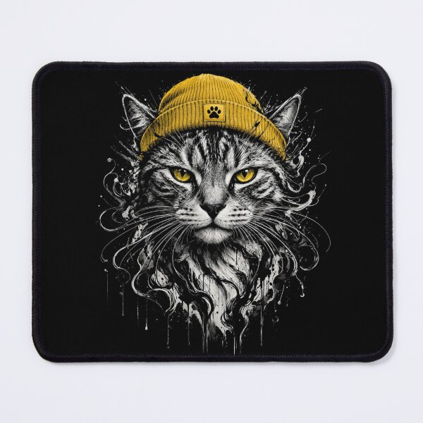 Item preview, Cool Hipster Cat Wearing Yellow Beanie Hat Splatter Art designed and sold by CF_VintageDesign.