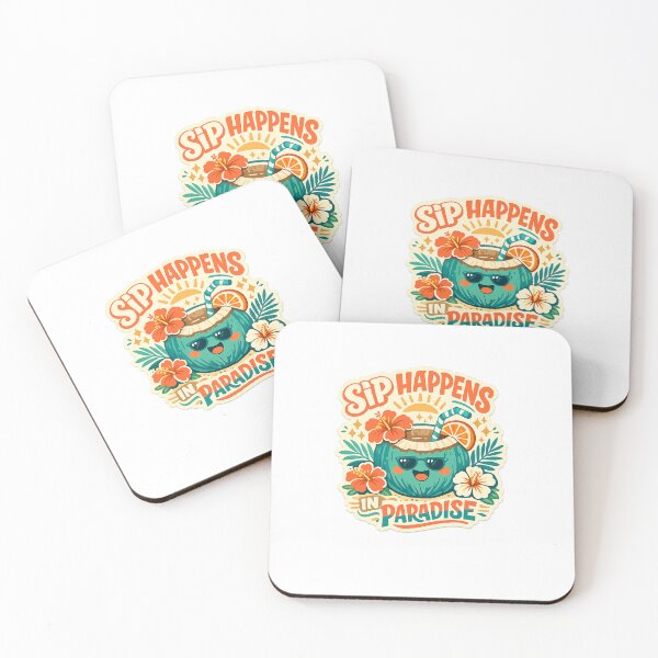 Item preview, Sip Happens in Paradise Tropical Coconut Drink Beach Vacation Art designed and sold by inkoutninja.