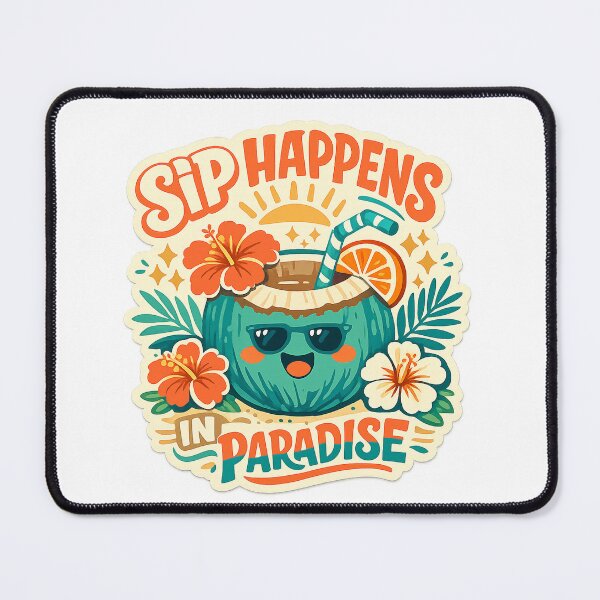 Item preview, Sip Happens in Paradise Tropical Coconut Drink Beach Vacation Art designed and sold by inkoutninja.