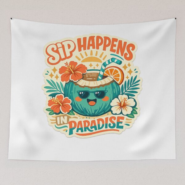 Item preview, Sip Happens in Paradise Tropical Coconut Drink Beach Vacation Art designed and sold by inkoutninja.