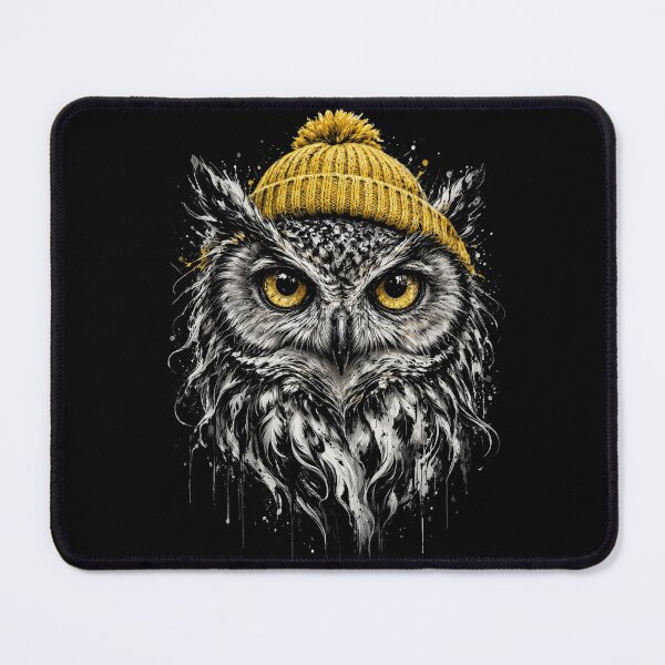Item preview, Cool Hipster Owl Wearing Yellow Beanie Hat Splatter Art designed and sold by CF_VintageDesign.