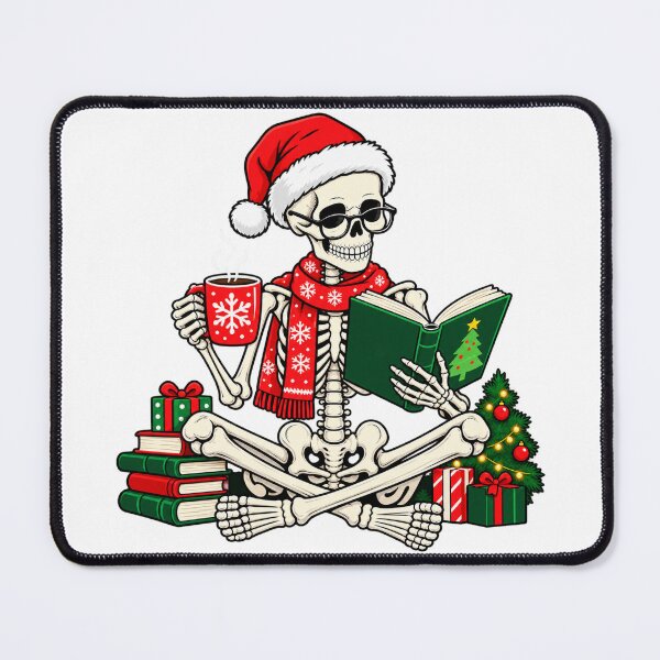 Item preview, Funny Christmas Skeleton Reading Book with Coffee  designed and sold by teesterra.
