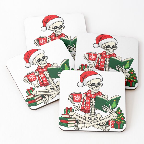 Item preview, Funny Christmas Skeleton Reading Book with Coffee  designed and sold by teesterra.