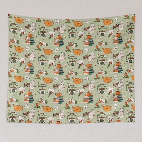 Item preview, Cozy Cat Books Coffee Vintage Rotary Telephone Pattern designed and sold by K Design Store.